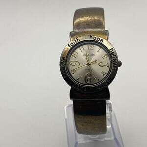 Elegant Waltham Ladies Silver-Tone Cuff Watch Faith Hope Believe New Battery